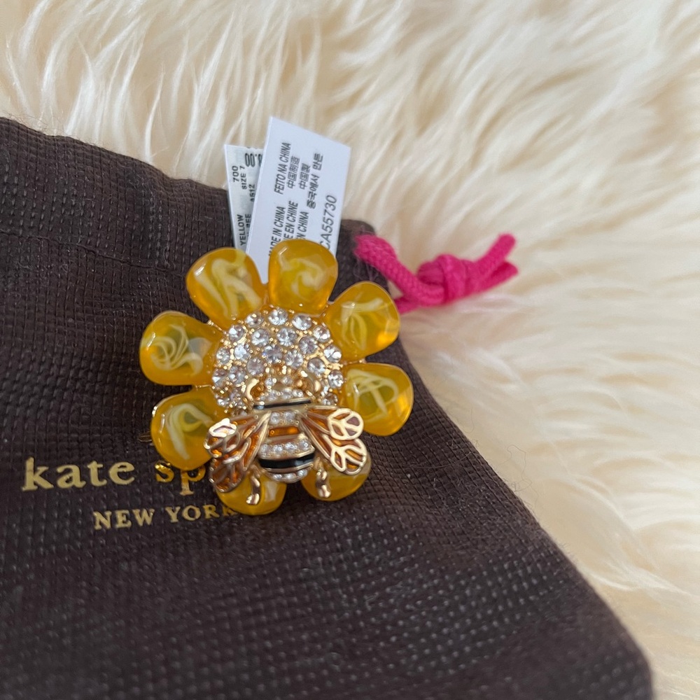 NWT 100% AUTH Kate Spade Yellow Flower Queen Bee Cocktail Ring Sz 7 - Picture 5 of 9